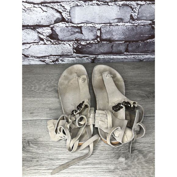 Free People Grey Suede Leather Collins Thong Chain Strappy Sandals Women 37EU/6M - Picture 6 of 16